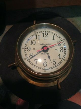 Vintage Airguide Quartz Ships Wheel Brass Clock As/is Only