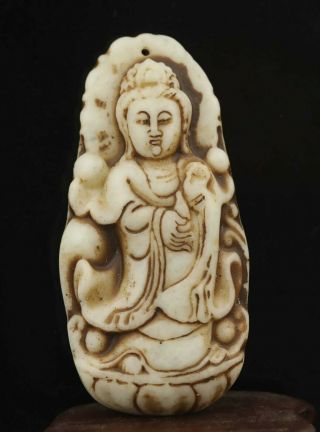 Chinese Natural Jade Hand - Carved Statue Buddha Pendant 3.  2 Inch