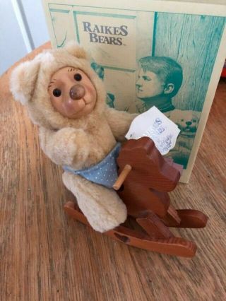 Vintage 1990 Raikes Bears Ben 6 " Jointed Bear With Rocking Horse And Tags -