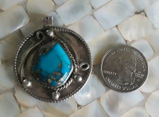 Vintage Antique Navajo Sterling Silver Sand Cast Turquoise Necklace Pendant
