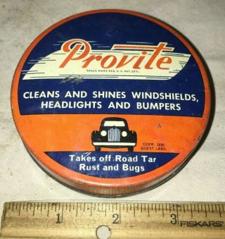Antique Provite Vintage Car Auto Cleaner Polish Tin Litho Can Angola In Gas Oil