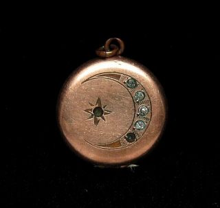 Antique Victorian Gold Filled Moon And Star Rhinestone Locket Pendant