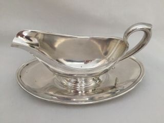 Vintage Gorham Colonial Silverplate Gravy Boat Attached Tray Y430