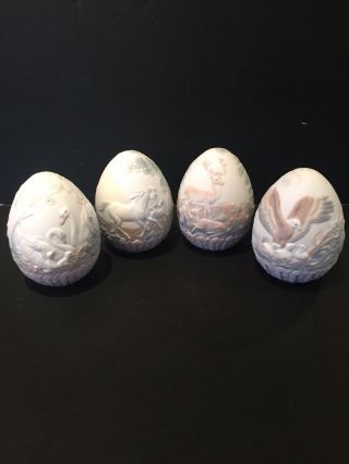 Lladro Four Eggs - 1994 - 97 - Swan - Horse - Deer - Eagle - Delightful