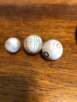 3 Antique Lined China Marble Helix Porcelain Clay Marbles