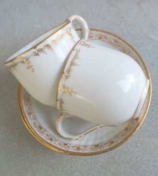 Pair Antique Kpm Cup Saucer Coffe Intricate Gilt Porcelain Glazed Vintage Marked