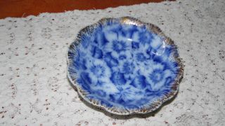 Antique Flow Blue Berry Bowl Warwick China Usa Wild Rose.
