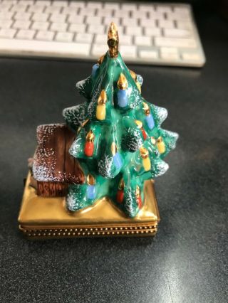 Limoges Trinket Box Christmas Tree WITH MANGER RARE 3 1/2 X 2 1/4 2