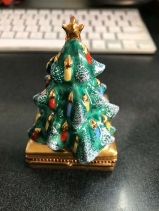 Limoges Trinket Box Christmas Tree WITH MANGER RARE 3 1/2 X 2 1/4 3