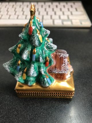 Limoges Trinket Box Christmas Tree WITH MANGER RARE 3 1/2 X 2 1/4 4