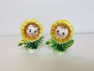 Vintage Jp Japan Lefton Cornflower Sunflower Smiling Faces Salt & Pepper Shakers