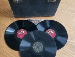 Antique Record Carrying Case from Selfridge & Co.  w/78 rpm Records 7