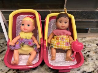 Barbie Happy Family Baby Krissy 3 " Twins With Stroller Jointed Vintage 1998