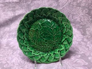 Antique English Dark Green Leaf & Basket Weave Majolica Plate Late 1800 " S 2