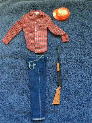Vintage Ken Outfit Going Hunting Shirt,  Jeans,  Hat And Gun 1964