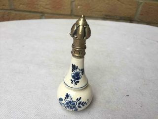 Antique Dutch Silver Delft Blue & White Porcelain Victorian Perfume Bottle
