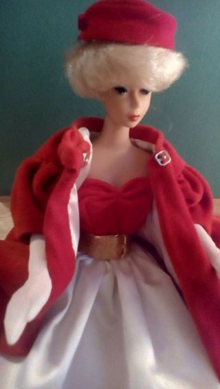 Vintage Blonde Bubblecut Barbie Doll In Red Flare