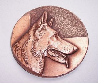 Antique/vintage Large Solid Copper Medal - German Shepherd Dog Alsatian