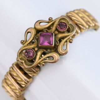 Antique Rose Gold Filled Gf Amethyst Paste Stretch Expansion Bracelet