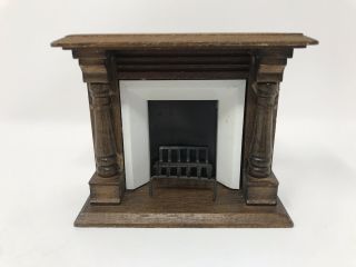 Vintage Dollhouse Miniatures Furniture Wood Fireplace & Log Grate 1:12 Unbranded