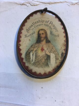 1915 Antique Catholic Devotional Scapular Copper Edged Bleeding Heart