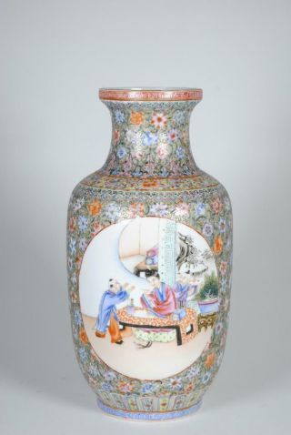 Republic Period Antique Chinese Famille Rose Porcelain Vase,  Blue & White Mark