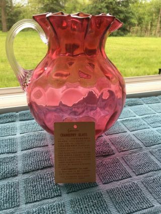 Early Cranberry Glass Coin Spot Pitcher Stylish Glass Applied Handle