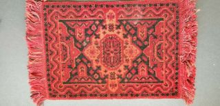 Vintage Wool Red And,  Black Plush Carpet Made In France 9 X 14 "