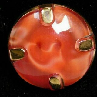 Antique Vtg Button Orange Moonglow Glass W Gold Border 11/16 B14