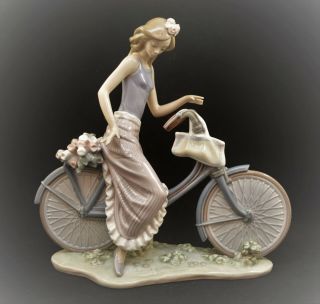 Rare Retired Lladro Figurine 5272 Biking In The Country Lady Girl With Bike