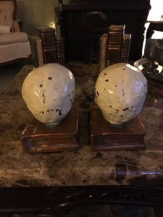 Antique bronze - clad skull and grimoire bookends by Armor Bronze Co,  circa 1922 3