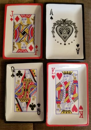 Family Fun Night/cracker Barrel.  4 Count Playing Card Ceramic Dishes,  7 " X4.  75 "