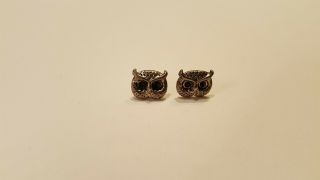 Antique Vintage Sterling Silver 925 Earrings,  Owl