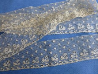 Antique Victorian Fine Net Tulle Lace Trim Edging 1.  6m