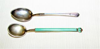 2 - - Enamel Ware & Sterling Silver Demitasse Spoons - - 1 David Andersen,  Norway