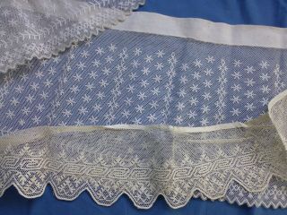 2 X Antq Vtg French Embroidered Net Lace Alter Edging Trim Pelmets 3.  65m Long
