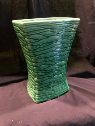 Antique Mccoy Ceramic Vase Green 9 1/2 " Tall