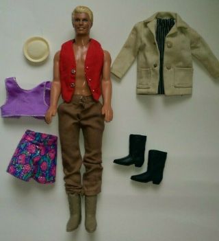 Barbie Vintage 1968 Ken Doll Blonde Hair With Boots,  Vest,  Swim Suit,  Sailor Hat