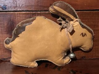 Antique Primitive Vintage Leather Leatherette Rabbit Bunny Doll Aafa