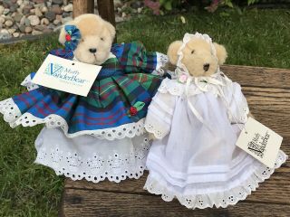 2 Vintage Muffy Vanderbear Holiday Fluffy & Christening Gown Plush Bears Nabco