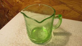 Antique Hazel Atlas Green Glass 3 Spout Measuring Cup