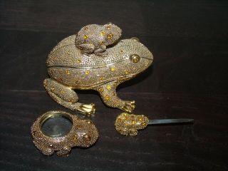 Bombay Company Frog Desk Set | Jeweled W/ Letter Opener | Gold Rhinestone Froggy