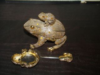 BOMBAY COMPANY Frog Desk Set | Jeweled w/ Letter Opener | Gold Rhinestone Froggy 2