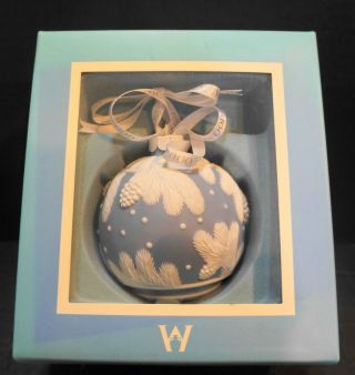 Wedgwood Jasperware Blue Pine Cone Pine Bough Ball Christmas Ornament Nib