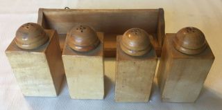 Wooden Spice Rack Antique Vintage with 4 Wooden Shackers with Chef Painting 6