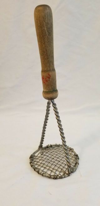 Antique Potato Masher,  Twisted Wire,  Wooden Handle,  Primitive Kitchen Tool 2