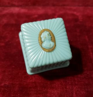 Antique Vintage Baby Blue Celluloid Cameo Ring Box