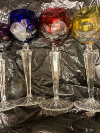 FABERGE ' Lausanne Wine Hock Colored Crystal Stemware Goblet Set of 6 signed 3