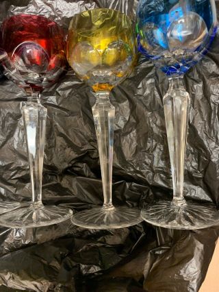 FABERGE ' Lausanne Wine Hock Colored Crystal Stemware Goblet Set of 6 signed 4