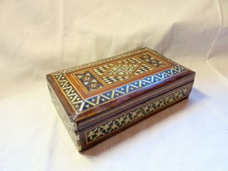 A Vintage Micro - Mosaic Eastern Wooden Box With Mother Of Pearl